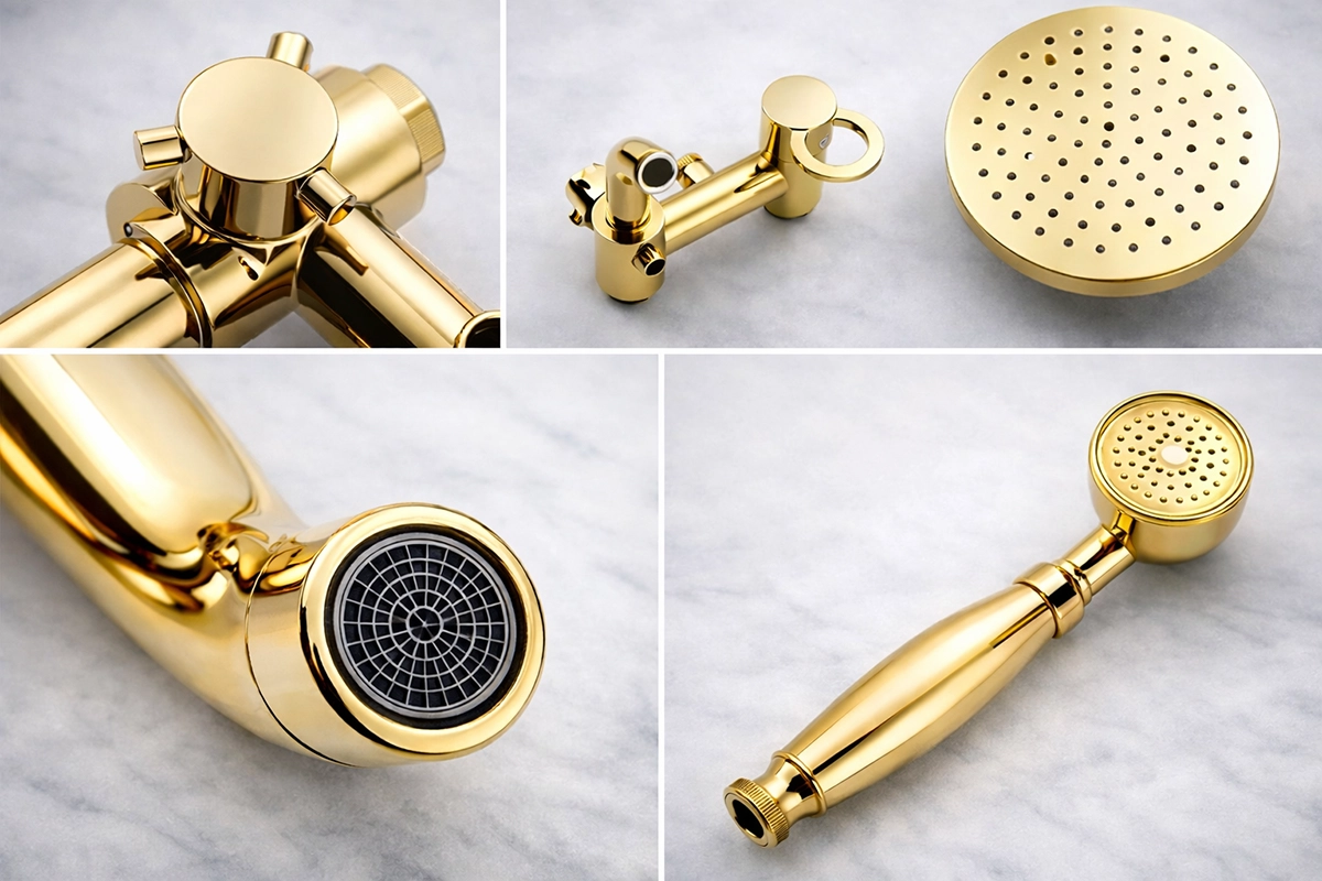 Colonne bain-douche dorée Astana avec bec de bain